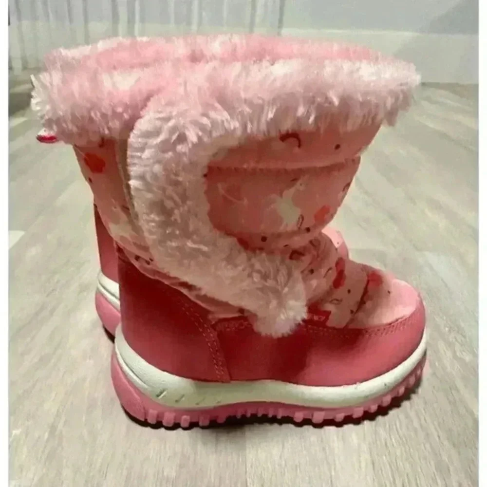 Kids Pink Unicorn Snow Boots Warm Winter Fur Lined Size 23- 7 Toddler Girls